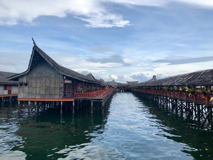 semporna waterfront and jetty in the morning before resort boats leave